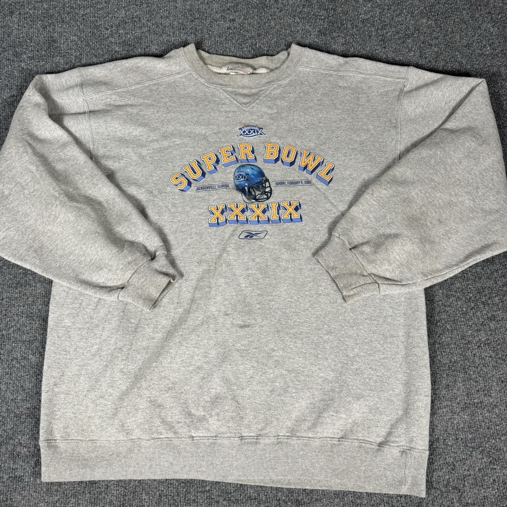 Vintage 2005 NFL Superbowl XXXIX Pullover Size XL Reebok Patriots Eagles Y2K